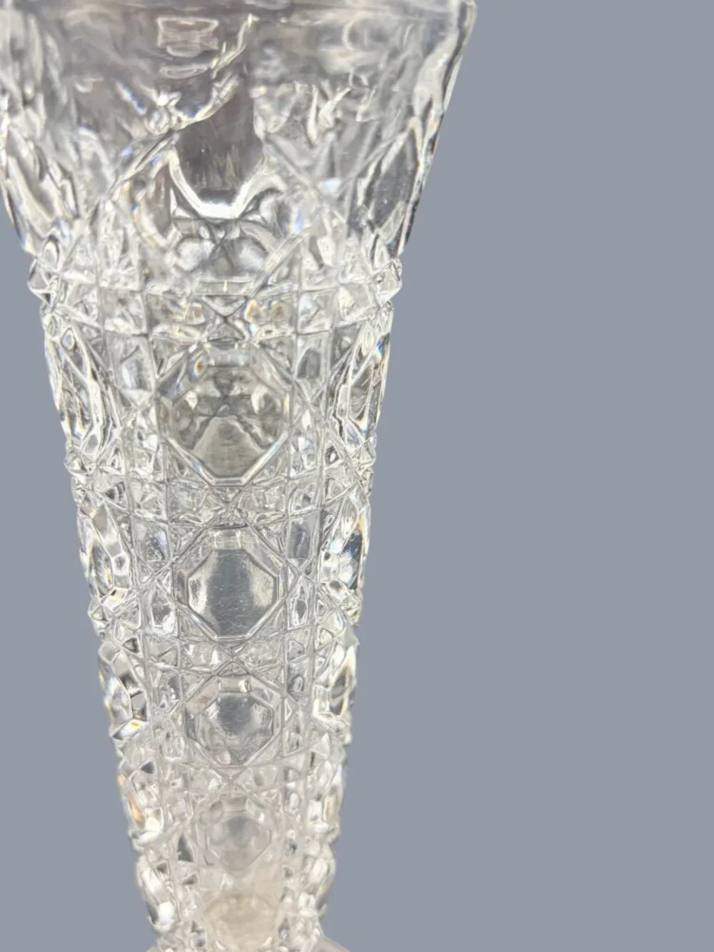 Vintage Indiana Glass Royal Brighton Clear Crystal Bud Vase Diamond Cut Pressed